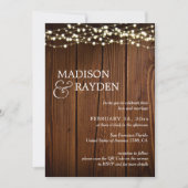 木製素朴の文字列ライト3写真QRコード結婚s 招待状 (正面)