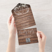 木製素朴の文字列ライトQRコードフローラ結婚 オールインワン招待状 (貼ってはがせる)