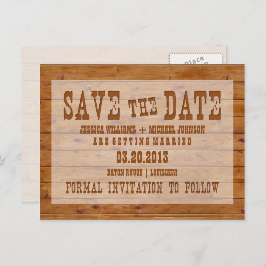 木製素朴の日付の保存 案内ポストカード (正面/裏面)