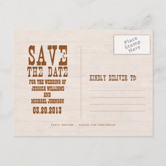 木製素朴の日付の保存 案内ポストカード (裏面)