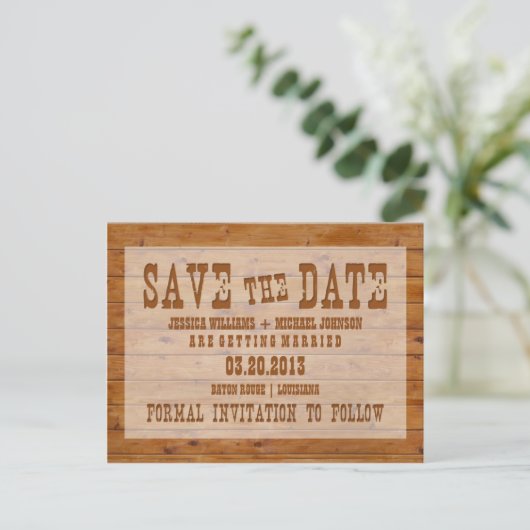 木製素朴の日付の保存 案内ポストカード (スタンド正面)