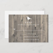 木製素朴の背景に白い鳥のRSVP 出欠カード (正面/裏面)