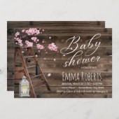 木製素朴はしごさくらんぼ花赤ちゃんシャワー 招待状 (正面/裏面)