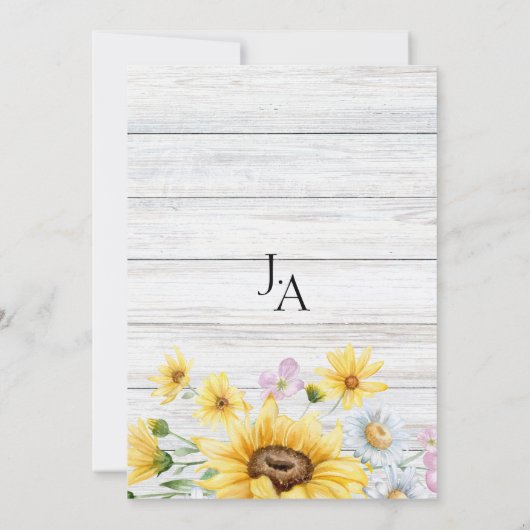 木製素朴ひまわりモノグラム結婚フローラ 招待状 (裏面)