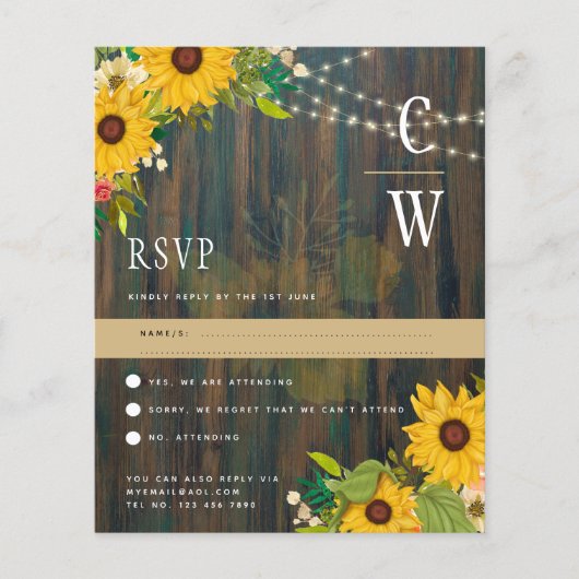 木製素朴ひまわりライトライトウェディングRSVP (正面)