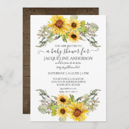 木製素朴ひまわり男の子ベビーシャワー水色 招待状