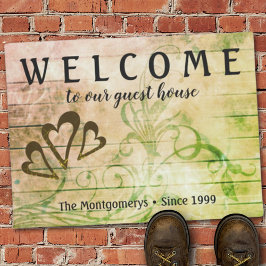 木製素朴ウェルカムハート名前をカスタムする形式 ドアマット