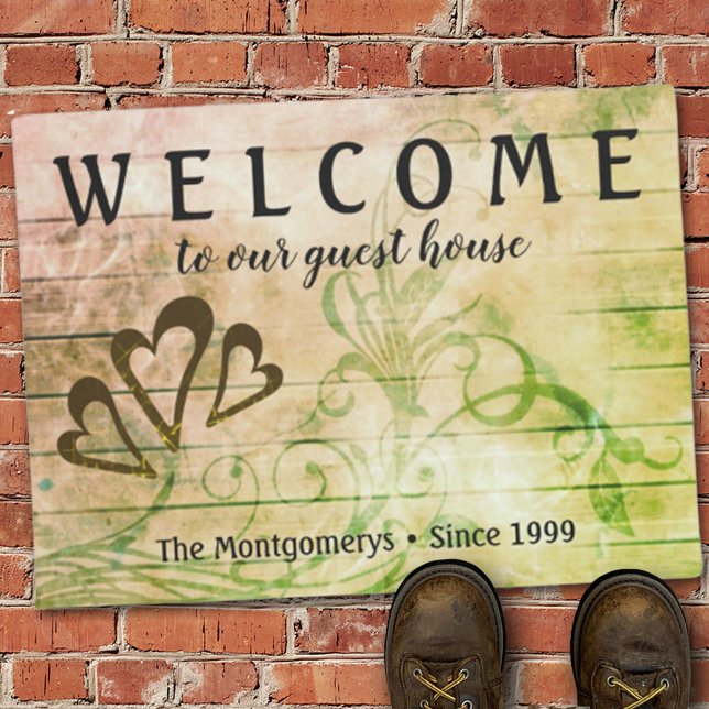 木製素朴ウェルカムハート名前をカスタムする形式 ドアマット (クリエイターアップロード済み)