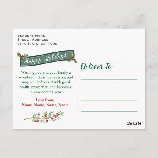 木製素朴クリスマスホリースノーフレークファミリー ポストカード (裏面)