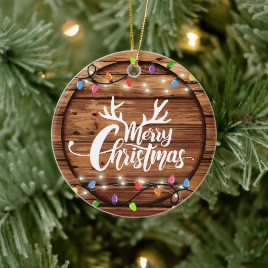 木製素朴クリスマスライトスクリプトファミリー写真 セラミックオーナメント (ツリー)