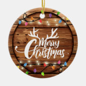 木製素朴クリスマスライトスクリプトファミリー写真 セラミックオーナメント (正面)