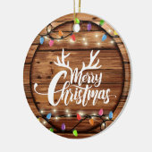 木製素朴クリスマスライトスクリプトファミリー写真 セラミックオーナメント (左)