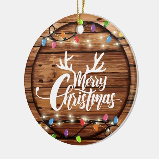 木製素朴クリスマスライトスクリプトファミリー写真 セラミックオーナメント (左)