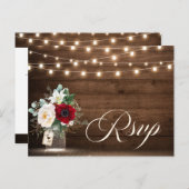 木製素朴ストリングライトバーガンディフローラRSVP ポストカード (正面/裏面)