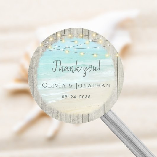 木製素朴ストリングライトビーチ結婚式 ラウンドシール