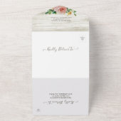 木製素朴ストリングライトピンクフローラ結婚式RSVP オールインワン招待状 (外側)