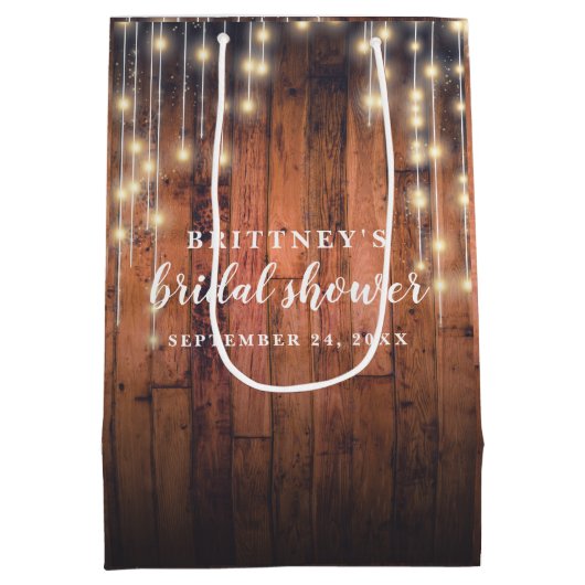 木製素朴ストリングライトブライダルシャワー ミディアムペーパーバッグ (裏面)