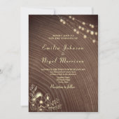 木製素朴ストリングライトヴィンテージウェディング 招待状 (正面)