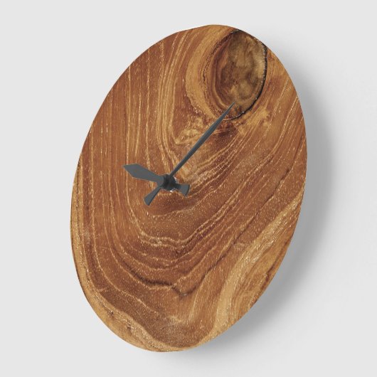 木製素朴チーク木質木目の写真 ラージ壁時計 (傾斜)