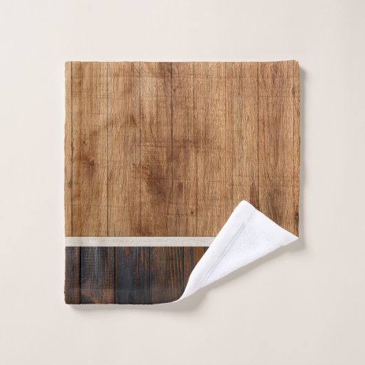 木製素朴トーンアメリカ国旗の水平 バスタオルセット (ウォッシュタオル)