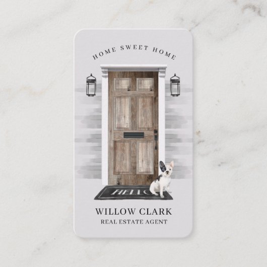 木製素朴ドア実在エテートフランスのブルドッグ 名刺 (正面)