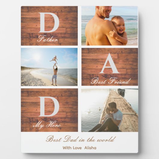 木製素朴ハッピーファーザーの日3写真コラージュ フォトプラーク (正面)