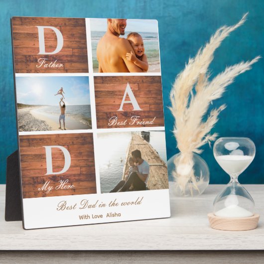 木製素朴ハッピーファーザーの日3写真コラージュ フォトプラーク (側面)