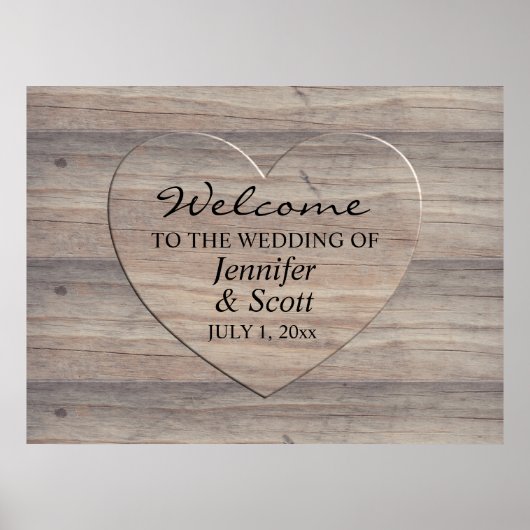 木製素朴ハートの歓迎結婚サイン付き木材 ポスター (正面)