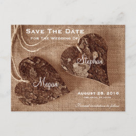 木製素朴ハートの結婚SaveTheDateはがき 案内ポストカード