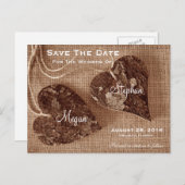 木製素朴ハートの結婚SaveTheDateはがき 案内ポストカード (正面/裏面)