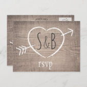 木製素朴ハートエレガントな結婚式RSVPはがき インビテーションポストカード (正面/裏面)