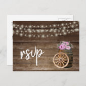 木製素朴バレルとピンクのフローラ- RSVP インビテーションポストカード (正面/裏面)