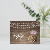 木製素朴バレルとピンクのフローラ- RSVP インビテーションポストカード (スタンド正面)