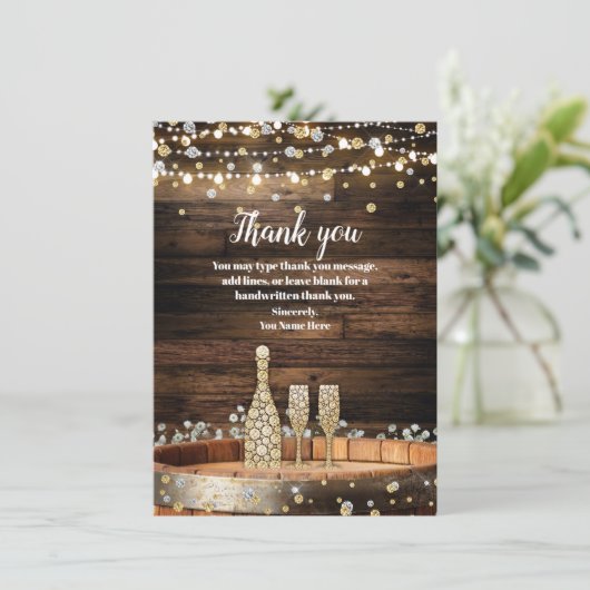 木製素朴バレルシャンパンワイングラスありがとう 招待状 (スタンド正面)