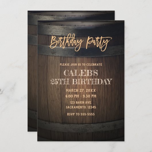 木製素朴バレル誕生日パーティー 招待状 (正面/裏面)