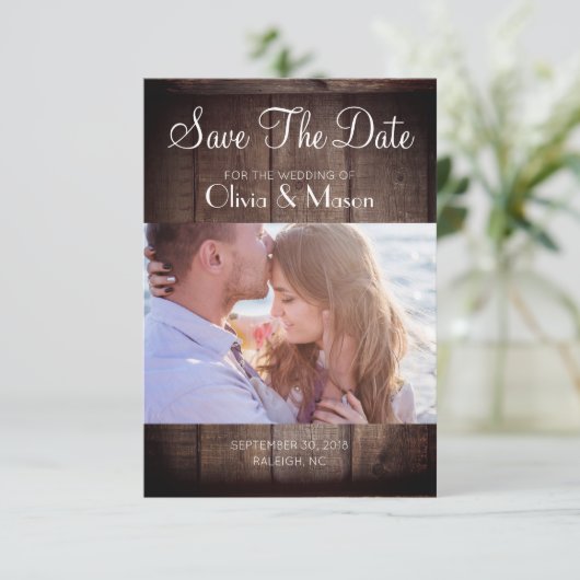 木製素朴パレッ結婚ト – 日付の保存 セーブザデート (スタンド正面)