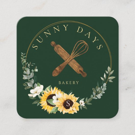 木製素朴ピ転がンイエローヒマワリベーカリー スクエア名刺 (正面)