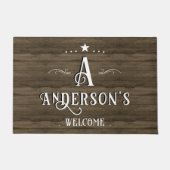木製素朴ファミリ名ウェルカムマット ドアマット (正面)