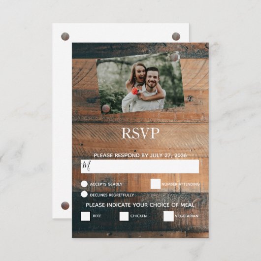 木製素朴フォトウェディングRSVPカード 出欠カード (正面/裏面)