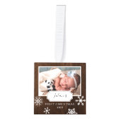 木製素朴フォトコラージュスノー キューブオーナメント (正面)