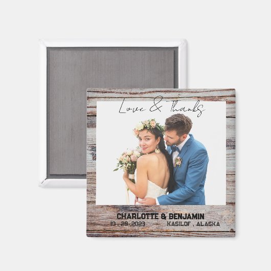 木製素朴フォト結婚式の引き出物 マグネット (正面/裏面)