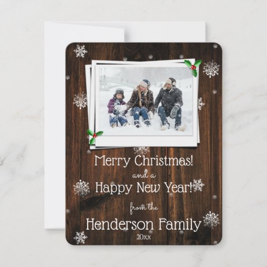 木製素朴フラットホリデーフォトカード シーズンカード (正面)