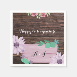 木製素朴フローラモノグラ結婚ムのナプキン スタンダードカクテルナプキン