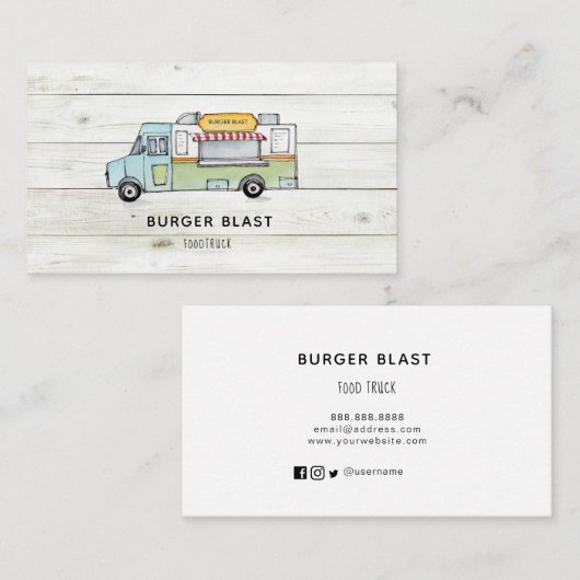 木製素朴フードトラックのロゴ名刺 名刺 (正面/裏面)