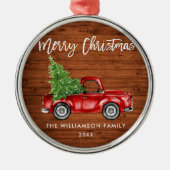 木製素朴ブラシスクリプトヴィンテージレッドトラックラウンド メタルオーナメント (正面)