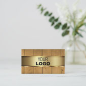 木製素朴ボード木目ロゴ金ゴールド 名刺 (スタンド正面)