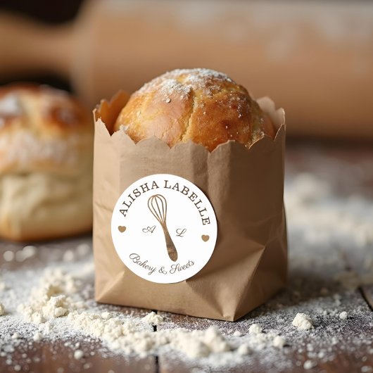 木製素朴ミニマルウィスクベーカリーロゴ ラウンドシール