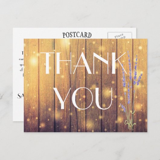 木製素朴ライトラベンダーありがとうはがき ポストカード (正面/裏面)