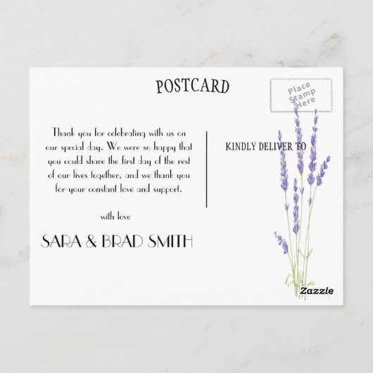木製素朴ライトラベンダーありがとうはがき ポストカード (裏面)