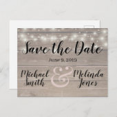 木製素朴ライト結婚式の日付を保存 ポストカード (正面/裏面)